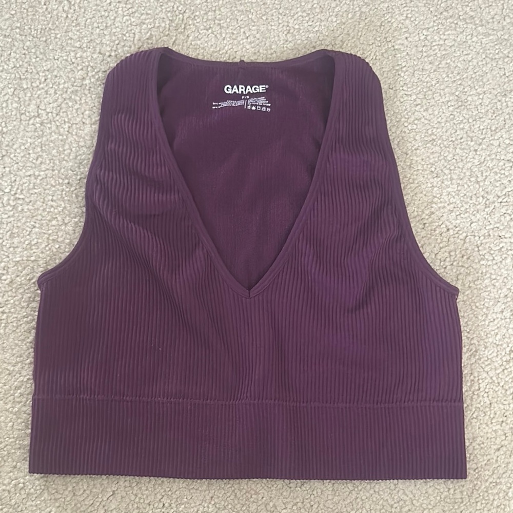 Garage Purple Ribbed Crop Tank Top